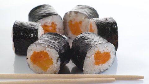 sushi rolls hoso maki on a white background close-up