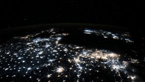 ISS Time-lapse Video of Earth seen from the International Space Station with dark sky and city lights at night over Asia, Time Lapse 4K. Images courtesy of NASA. 