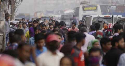 Dhaka, Bangladesh - January 2019: Crowd Of People Walking On Street
