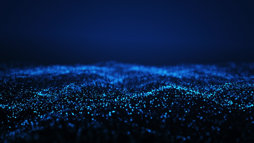 Animated blue light glowing particle rippling like sea wave water with blurred background. Blue waving particles 3D render 4K. | Shutterstock HD Video #1051180252
