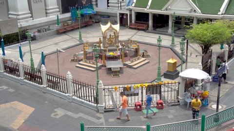 BANGKOK THAILAND,17 April 2020, An empty Erawan Shrine in Ratchaprasong after the government announced a partial lockdown. A popular travel destination during Coronavirus, Covid 19 outbreak in bangkok