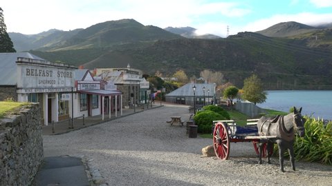 CROMWELL, NEW ZEALAND -MAY 12, 2018: Scenic of Old Cromwell Town, the historic precinct buildings from 1860 to 1900 that reflect gold mining and pioneering past of this town.