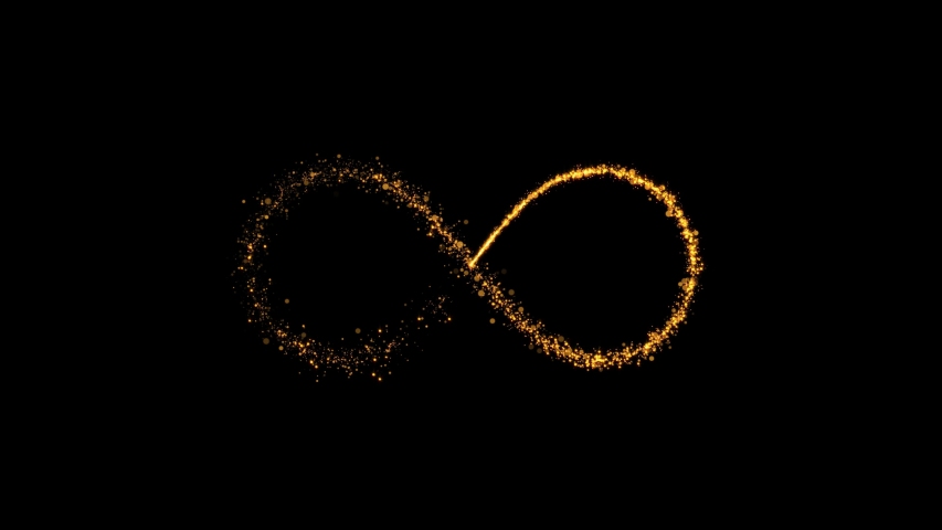 Seamless looping infinity symbol. Endless Infinity logo with flowing golden dust and particles.