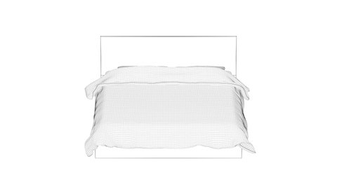 3d wireframe model of bed with mattress, blanket and pillows