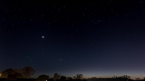 Time lapse Night sky of Hamburg (Germany), 19.04.2020, planet venus, Pleiades, Perseus, Auriga, Taurus