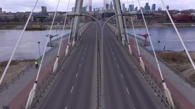 Drone footage of  empty bridge during quarantine in Warsaw