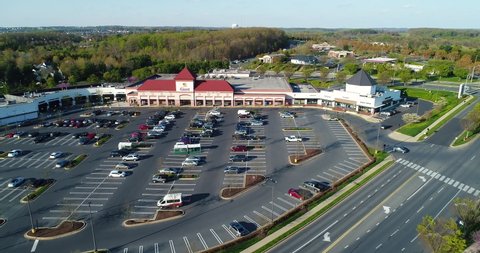 Germantown, Maryland / USA - April 16, 2020: An aerial view of Giant, a grocery store that remains open during the COVID-19 pandemic in the United States. It is considered an essential business.