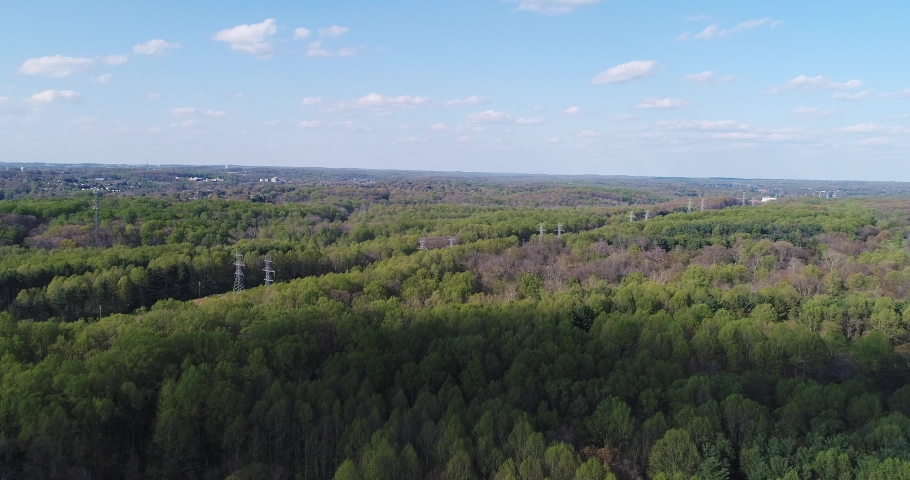 An aerial view of forests and a lake in Seneca Creek State Park, located in Montgomery County, Maryland near Gaithersburg and Germantown.