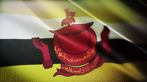 4k Brunei National flag slow waving with visible wrinkles in wind blue sky seamless loop background.A fully digital rendering,animation loops at 40 seconds,smooth texture.