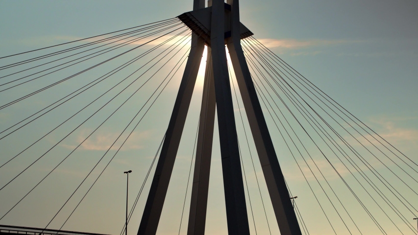 Shot of Sun behing the Beams of a Modern Bridge in Ludwigshafen