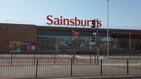 WOLVERHAMPTON, UK - 2020: Sainsbury's supermarket store in the UK during coronavirus lockdown
