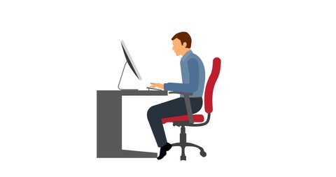Ergonomics - Correct and incorrect sitting posture when using a computer with alpha channel