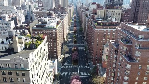 New York, NY / USA - April 26 2020: Aerial of Empty Park Avenue in Manhattan During Covid-19 Pandemic