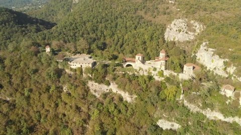 Kutaisi, Georgia - September 26, 2018: Aerial view of Motsameta Monastery near Kutaisi