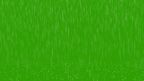 Realistic 3d rain fall and water bounce effect with green background. Green screen rainfall effect 4k.