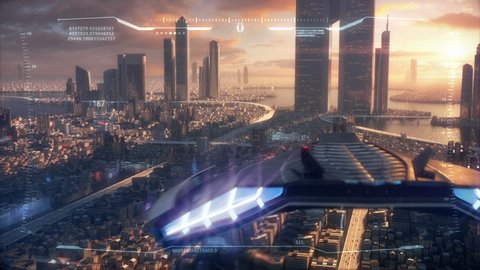 3D Hud Sunset City of the future