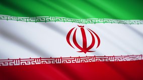 Close-up of the flag of Iran. Fluttering in the wind. The texture of the fabric.Vignetting at the edges of the frame. Looped video footage. 4K. HD