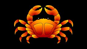 An animated crab pattern with moving claws and tentacles with an alpha channel in black and white with a brightness mask for cutting out the background during video editing. Looping video.