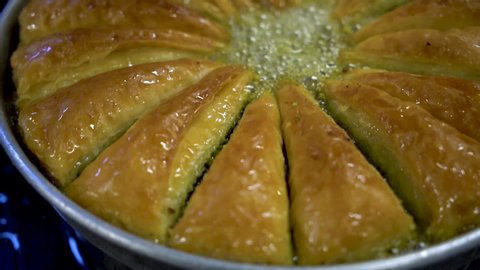 Baklava, famous Turkish dessert, with pistachio and sugar sherbet