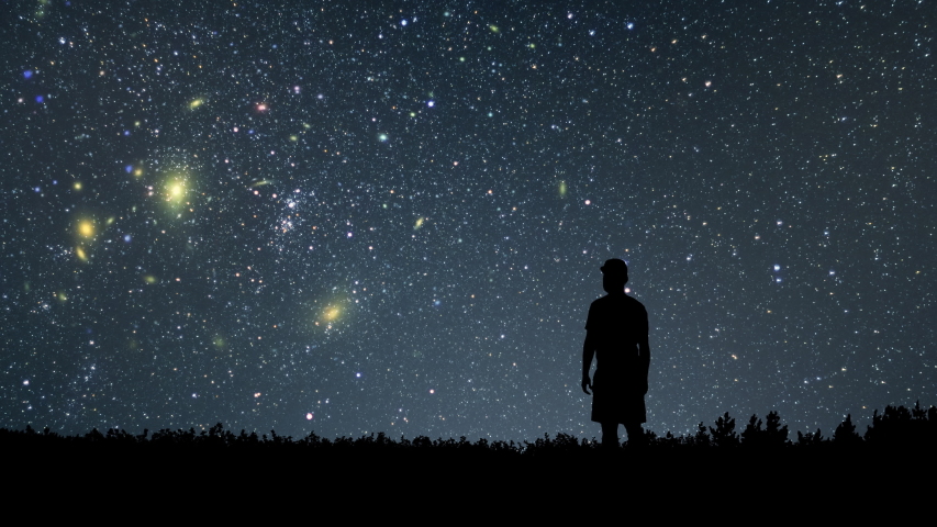 Man Looking Stars Alone Starry Sky Stock Footage Video 100 Royalty Free Shutterstock