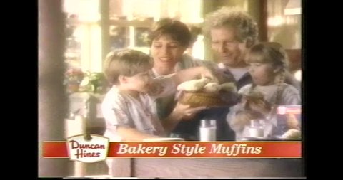 1990's USA Duncan Hines Television Commercial Advertisement. 'Berry Berry Big' Blue Berry Muffin ad. 4K Scan from vintage broadcast VHS Betacam Master 