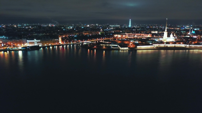 Aerial view of Neva river with Peter and Paul Fortress in the background, St Petersburg, Russia Royalty-Free Stock Footage #1051323643