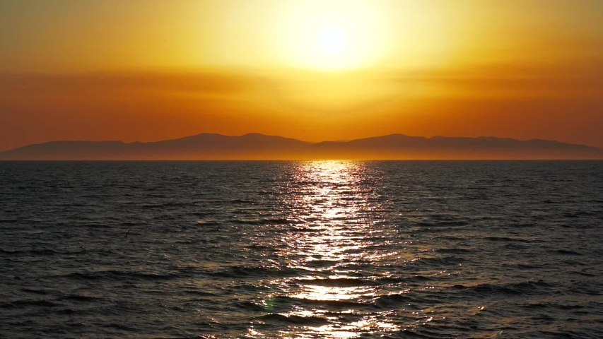 Slow mo of a marine landscape with a beautiful sunset. Vladivostok, Russia