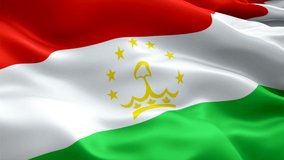 Tajik flag Closeup 1080p Full HD 1920X1080 footage video waving in wind. National Dushanbe‎ 3d Tajik flag waving. Sign of Tajikistan seamless loop animation. Tajik flag HD resolution Background 1080p
