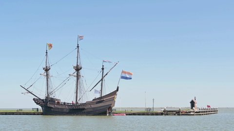 Volendam, the Netherlands - april 28 2020: VOC ship the Halve Maen in Volendam