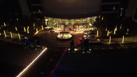 Dubai - 04/2/2017 : Burj Al Arab, beauty roll shot in eye level shot close up of the beautiful entrance of the 7 star hotel, drone shot. 