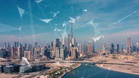 Modern cityscape and linking communication network in Dubai UAE, communication concept. - Powered by Shutterstock - Get 15% off with code: PIKWIZARD15