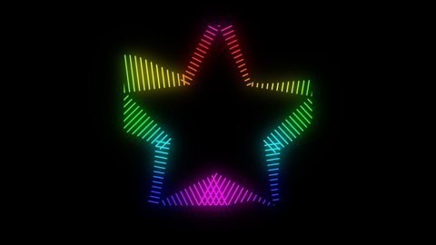 4K Animation abstract digital flashy neon glow color moving star. Seamless background motion screen. 
