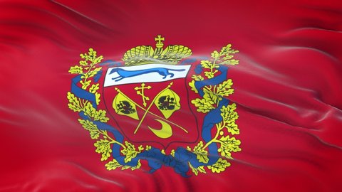 Orenburg oblast (federal subject of Russia) flag waving in the wind with highly detailed fabric texture. 3d