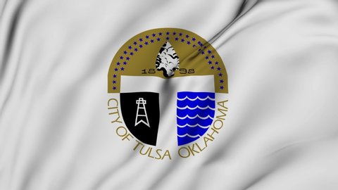 Tulsa city of Oklahoma flag is waving 3D animation. Tulsa city of Oklahoma state flag waving in the wind. Tulsa city flag seamless loop animation. 4K