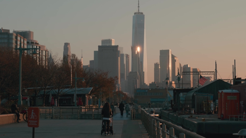 Sunset at Manhattan - New York City - Financial Disctrict view at the pier