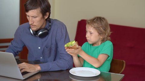 During quarantine man is trying to work remotely from home, but his son disturbes him. Children and parents conflicts during self-isolation