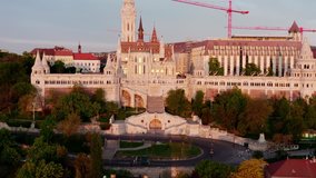 Hungary Budapest. fantastic aerial video about a part of royal castle area in the city. This place is very popular famous historical tourist destination and atttraction. 