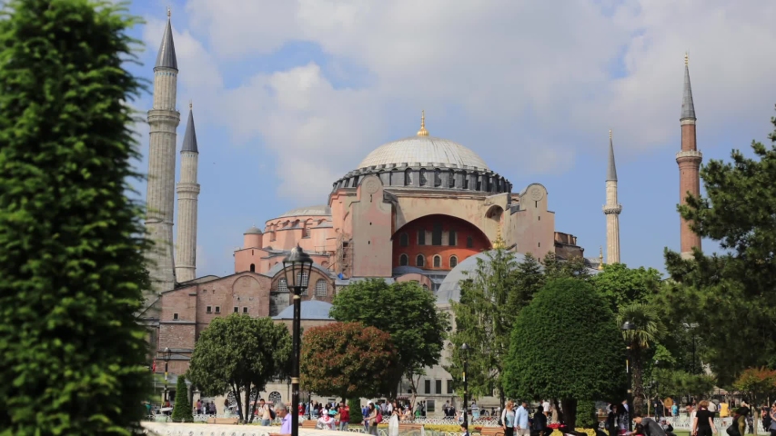 Hagia Sophia in cloudy weather, Time Lapse video, Istanbul, Turkey. 