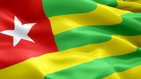 Togo flag Motion Loop video waving in wind. Realistic Togolese Flag background. Togo Flag Looping Closeup 1080p Full HD 1920X1080 footage. Togo Africa country flags footage video for film,news
