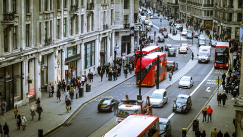LONDON- MARCH, 2018: Time lapse of London's Regent Street- a London landmark and famous shopping destination