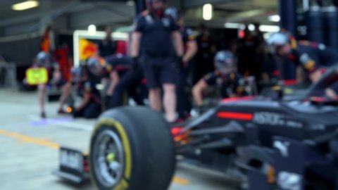 SOCHI, RUSSIA - 29 September 2019: Red Bull Racing Team pit stop at Formula 1 Grand Prix of Russia 2019
