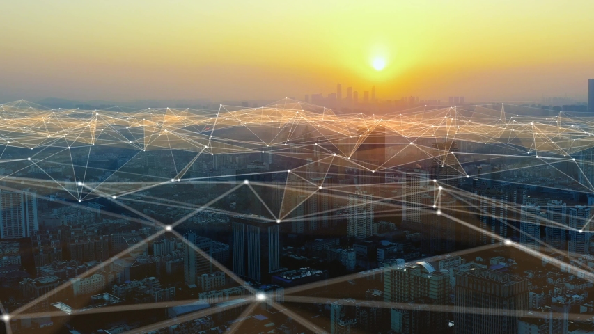 Smart Connected city skyline. Futuristic network concept, city Technology | Shutterstock HD Video #1051425439
