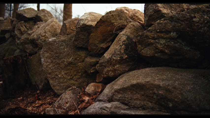 The old rock wall in the grass