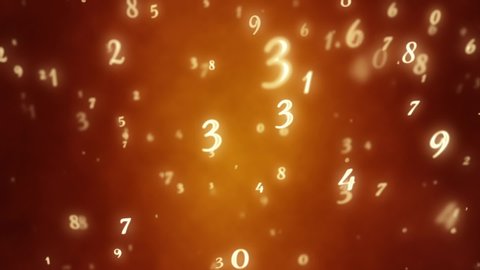 Numerology (secret knowledge about the numbers). Esoteric background with numbers. Soft focus and depth of field. 3D animation. 