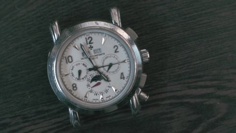 Valencia Spain 1april 2020 used  Vacheron Constantin wrist watch without bracelet standing on a wood background.