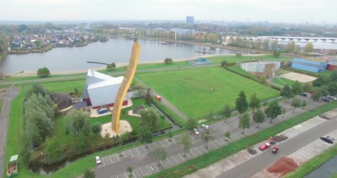 GRONINGEN, NETHERLANDS - CIRCA 2010s - The Excalibur Climbing Wall and its surrounding area is seen in Groningen, Europe.