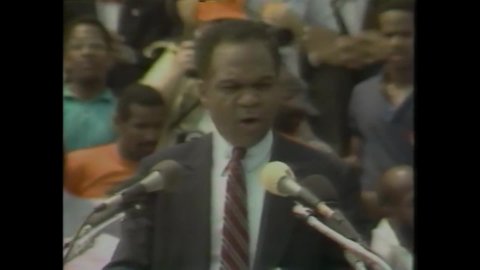 CIRCA 1983 - At a rally celebrating the 20th anniversary of the March on Washington, Congressman Fauntroy speaks about the 1963 March and its results.