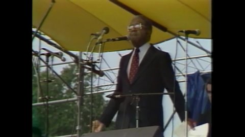 CIRCA 1983 - Ralph Abernathy speaks at a rally celebrating the 20th anniversary of the March on Washington.