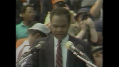 CIRCA 1983 - At a rally celebrating the anniversary of the March on Washington, Congressman Fauntroy describes what activists are now fighting for.