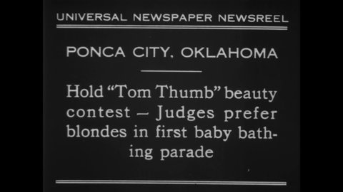 CIRCA 1930 - Little girls compete in the swimsuit portion of a beauty contest in Ponca City, Oklahoma, and a little blonde is deemed the winner.